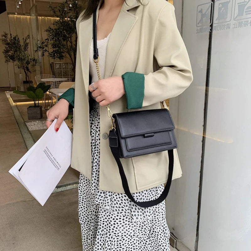 Contrast Color Leather Shoulder Bags For Women New Travel Crossbody Bag  Fashion Simple Shoulder Bag Ladies Flap Bag Handbag