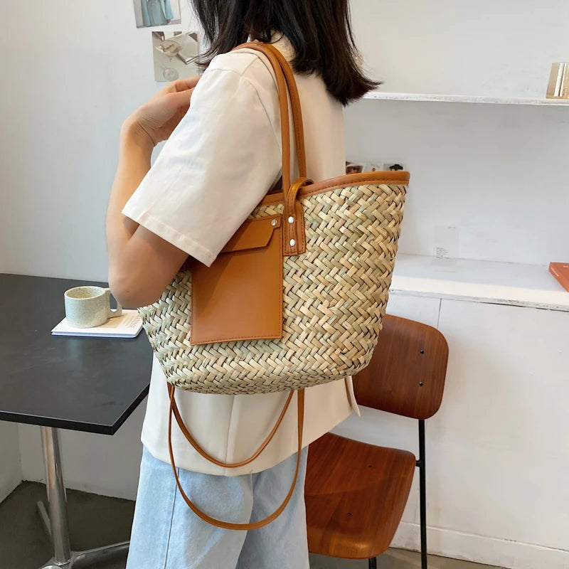 High Quality Women Straw Summer Handbags Fashion Ladies Shoulder Messenger Bags Designer Female Large Capacity Tote Beach Bag