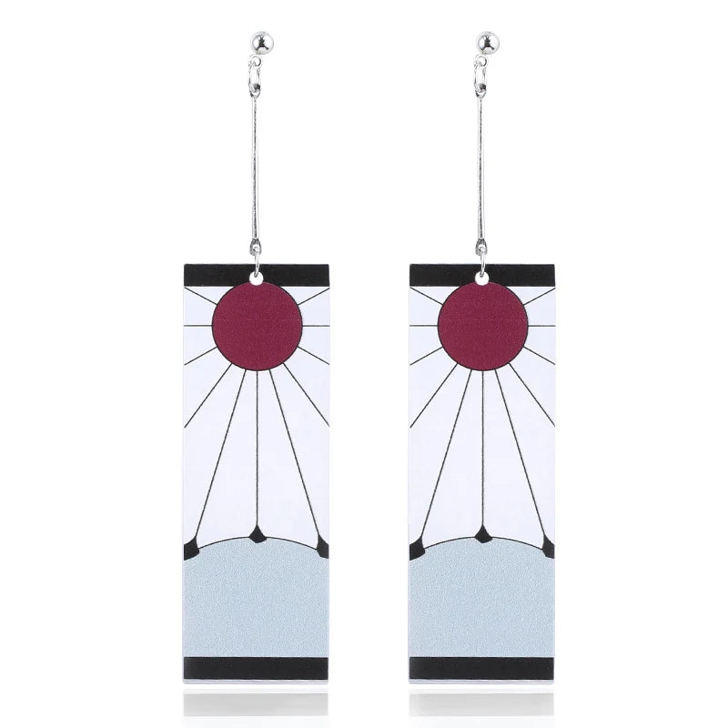 Anime Demon Slayer Kimetsu No Yaiba Kamado Tanjirou Earrings Acrylic Clip Drop Long Ear Jewelry Cosplay Props Accessories Gift
