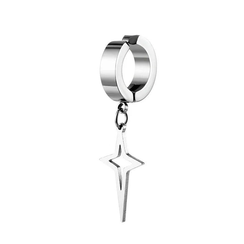 1Pc Punk Steel-color Stainless Steel Painless Ear Clip Earrings For Men/Women Street Pop Non Piercing Fake Earrings Jewelry Gift