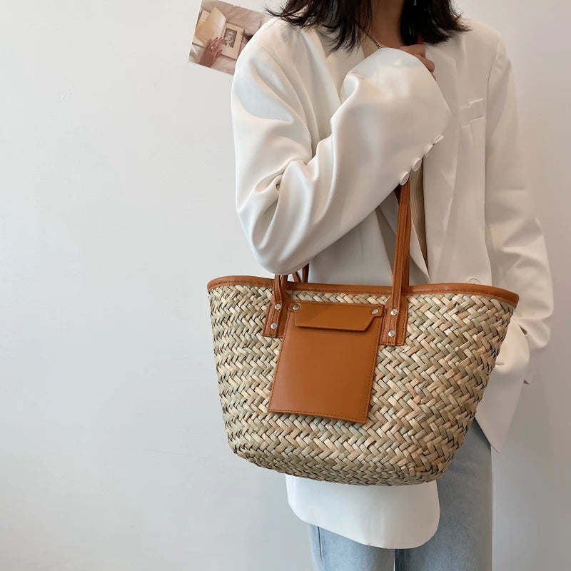 High Quality Women Straw Summer Handbags Fashion Ladies Shoulder Messenger Bags Designer Female Large Capacity Tote Beach Bag