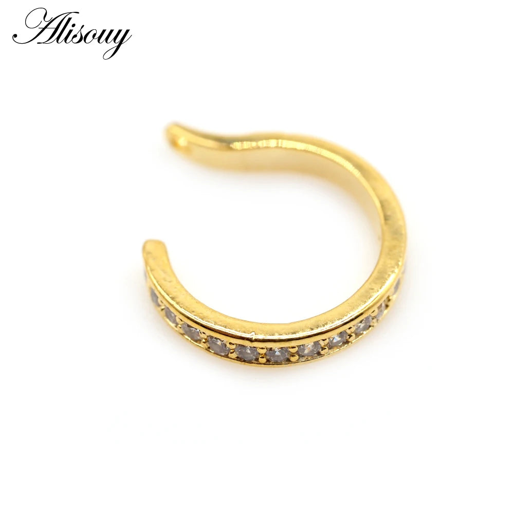 Alisouy 1pc Helix Cartilage Conch Fake Piercing Jewelry Adjustable CZ Zircon Crystal Ear Cuff Non Piercing Conch Cuff Earring