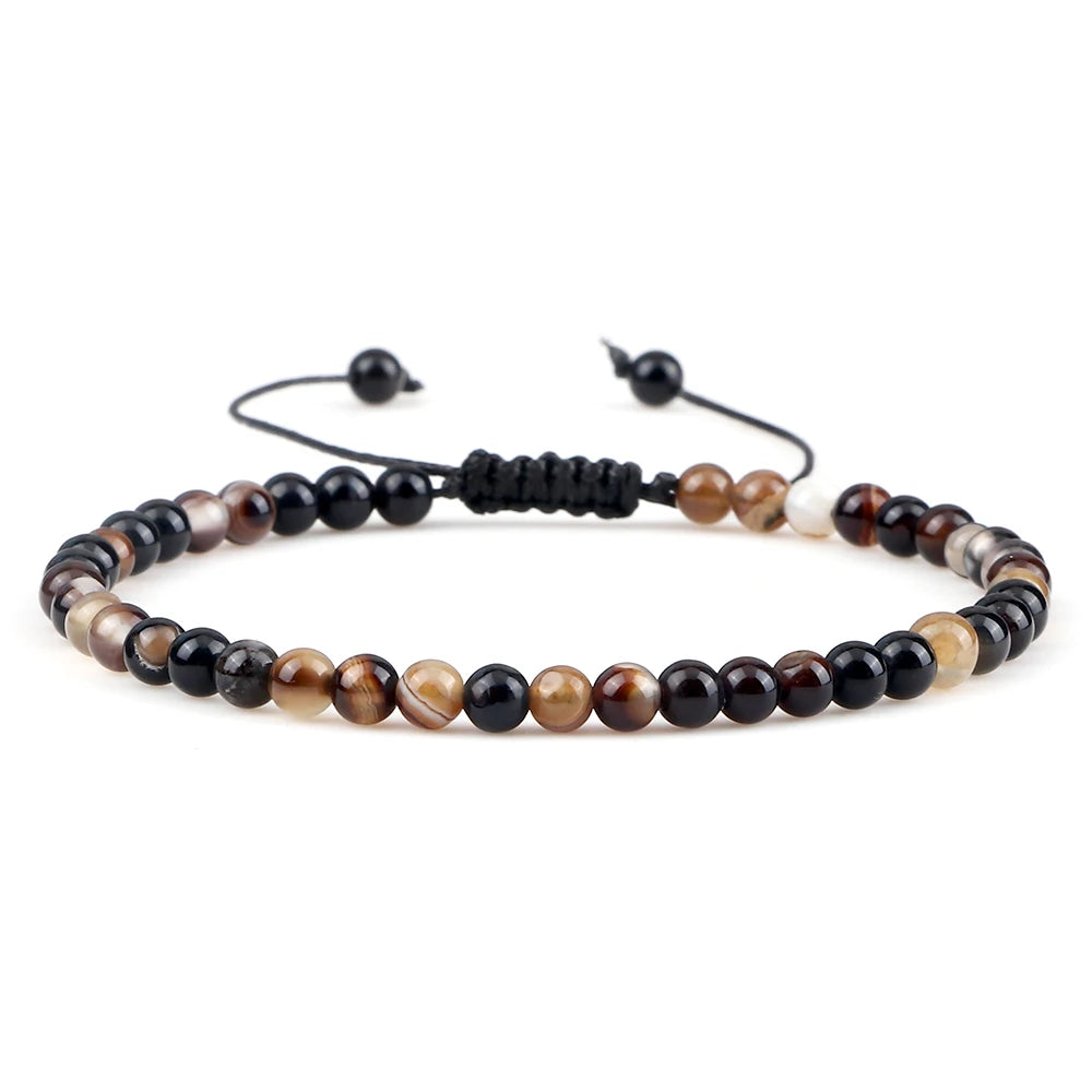 Adjustable 4mm Chakra Beads Bracelet Mini Natural Stone Agats Lava Tiger Eye Beaded Bracelets & Bangles Women Men Gift Jewelry