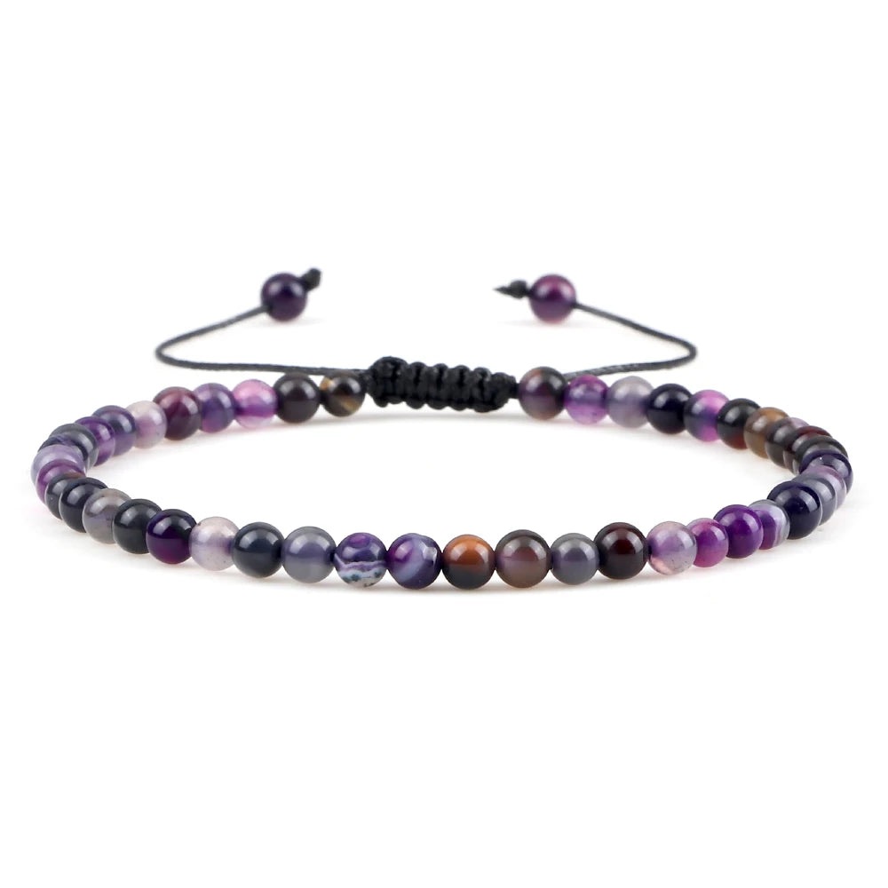 Adjustable 4mm Chakra Beads Bracelet Mini Natural Stone Agats Lava Tiger Eye Beaded Bracelets & Bangles Women Men Gift Jewelry