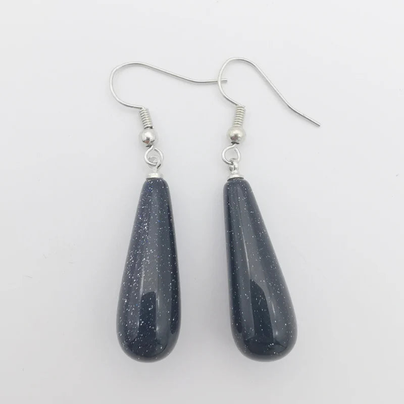 New 29X10MM Labradorite Rhodonite Sodalite Clear Quartz Lapis lazuli Amethyst Turquoise Opal Tiger Eye Stone Drop Earrings 1Pair
