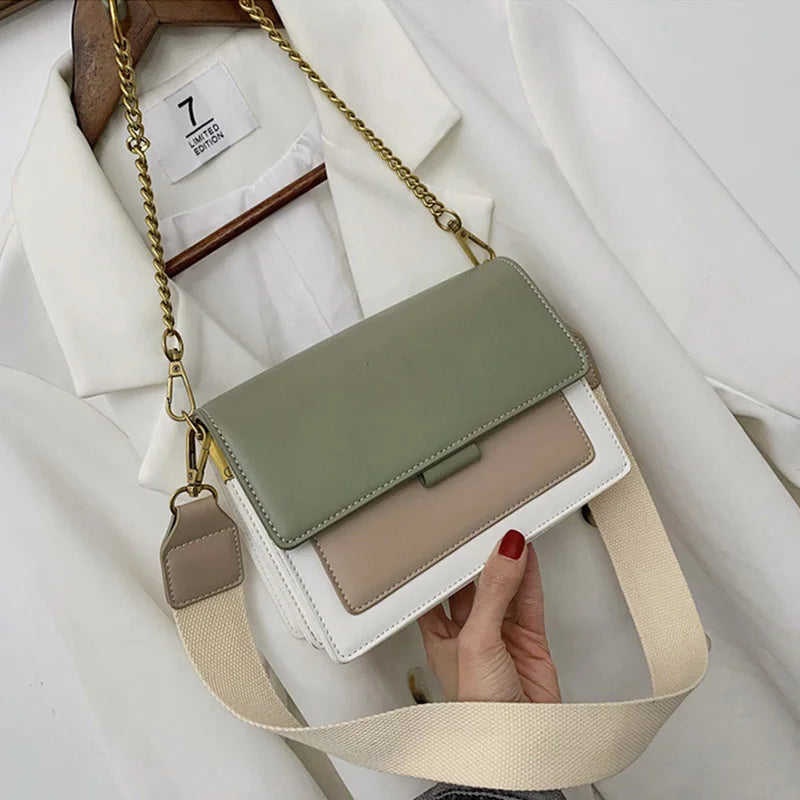 Contrast Color Leather Shoulder Bags For Women New Travel Crossbody Bag  Fashion Simple Shoulder Bag Ladies Flap Bag Handbag