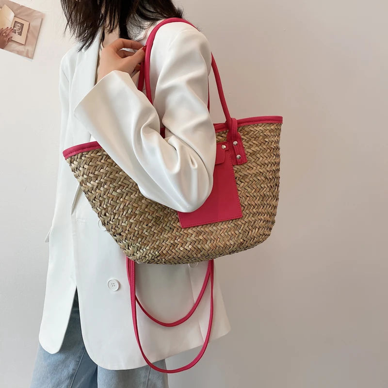 High Quality Women Straw Summer Handbags Fashion Ladies Shoulder Messenger Bags Designer Female Large Capacity Tote Beach Bag