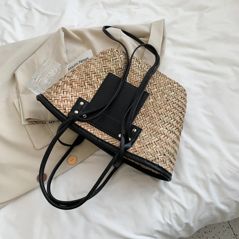 High Quality Women Straw Summer Handbags Fashion Ladies Shoulder Messenger Bags Designer Female Large Capacity Tote Beach Bag