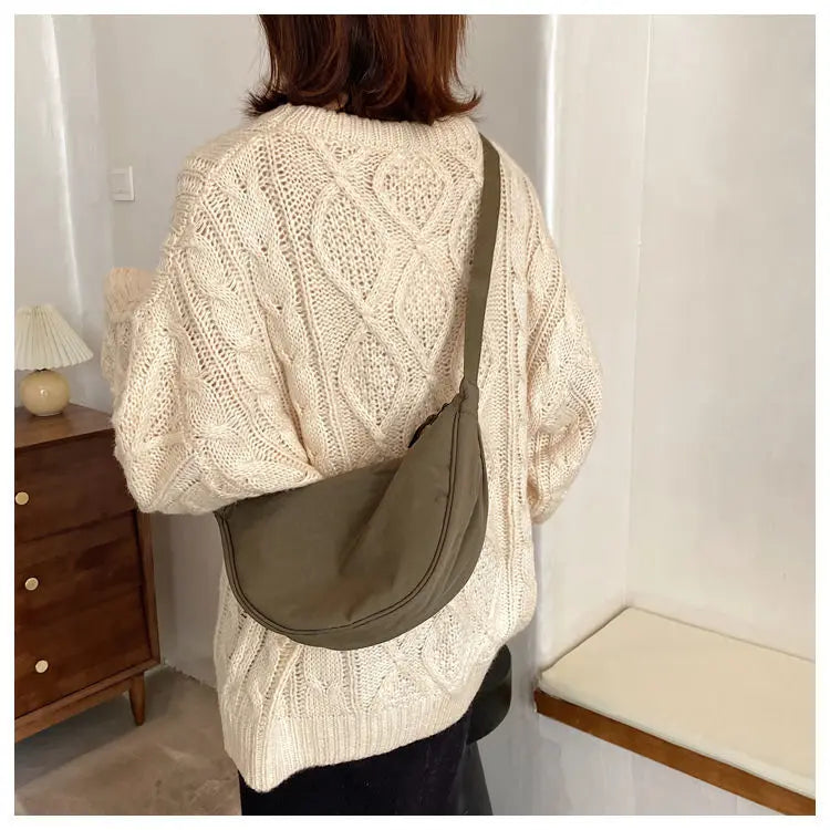 Simple Design Women's Messenger Bag Fashion Ladies Nylon Hobos Small Shoulder Bags Vintage Female Girls Purse Cloth Handbags