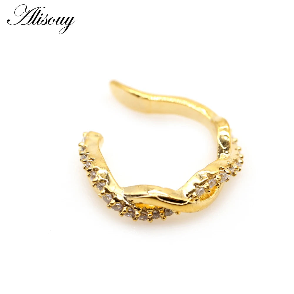 Alisouy 1pc Helix Cartilage Conch Fake Piercing Jewelry Adjustable CZ Zircon Crystal Ear Cuff Non Piercing Conch Cuff Earring