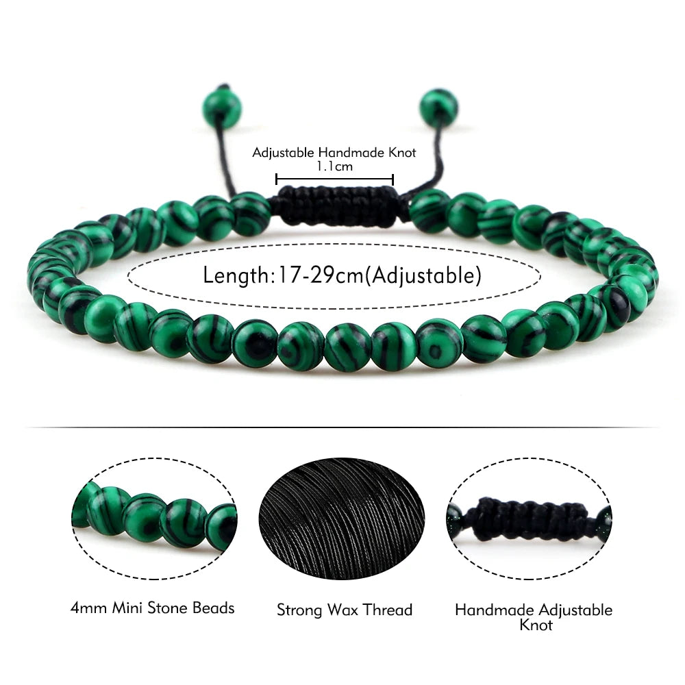 Adjustable 4mm Chakra Beads Bracelet Mini Natural Stone Agats Lava Tiger Eye Beaded Bracelets & Bangles Women Men Gift Jewelry