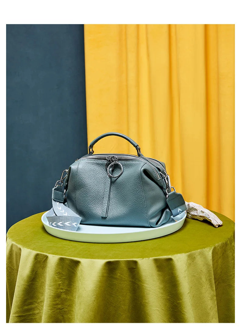 Zency Hot Selling Fashion Brand Handbag Genuine Leather Shoulder Bag For Women Elegant Small Tote Bag White Khaki BlackCrossbody