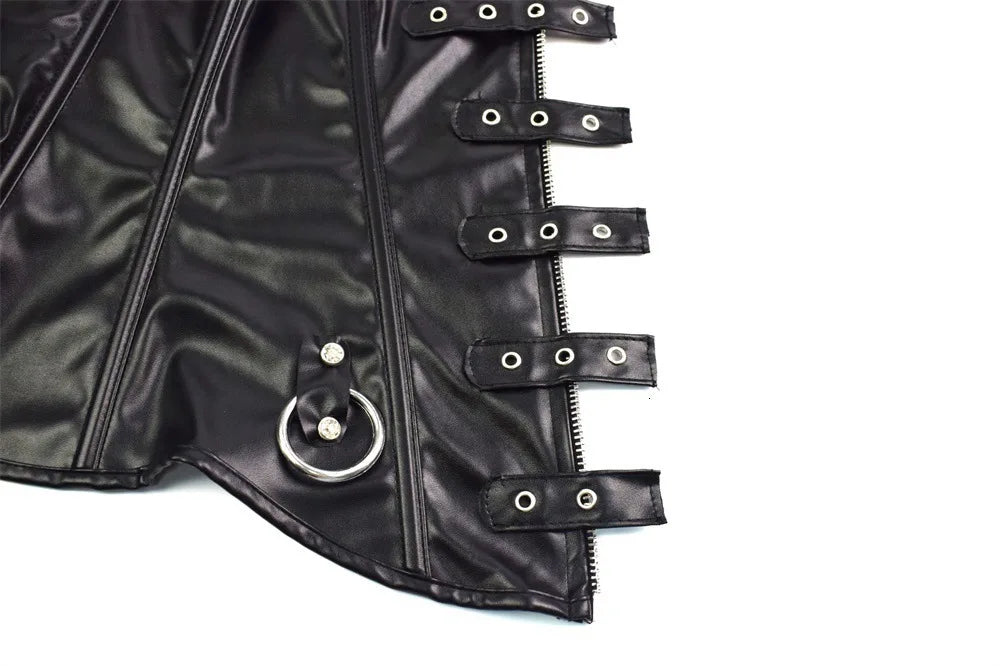Faux Leather Harness Corset - Overbust Steampunk Waist Trainer