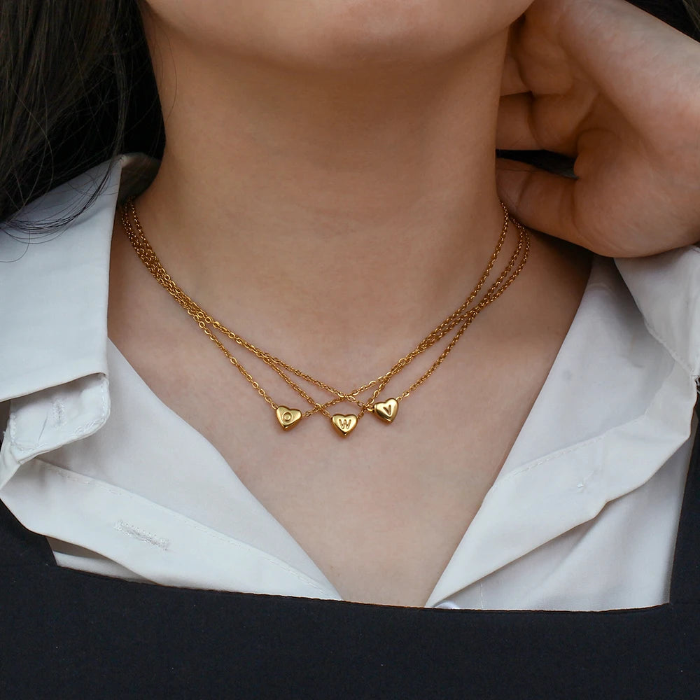 E.B.belle Minimalist Small Love Initial Necklace Jewelry Stainless Steel 18k Gold Plated Mini Heart Letter Pendant Necklace