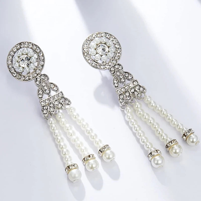 1920s Flapper Earrings 20s Art Deco Great Gatsby Earring Drop Rhinestone Jewelry Accessories Vintage Party Dangle Pearl Earrings