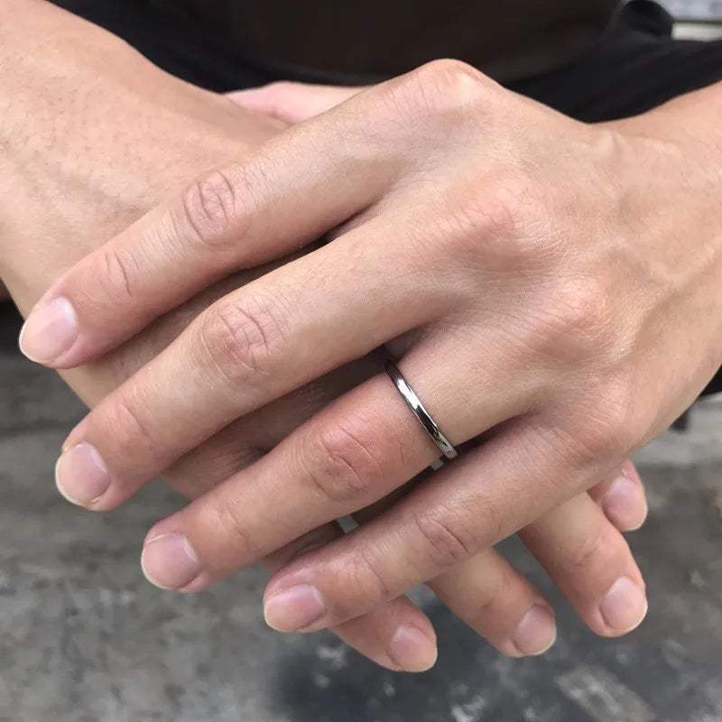 2MM Thin Classic Dome Ring - Stainless Steel Wedding Band Men Women