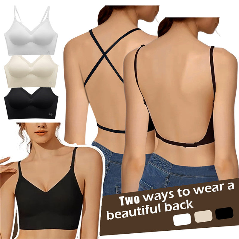 Women Invisible Bra Deep U Plunge Bras Backless Top for Dresses Sexy Lingerie with Transparent Strap Push Up Strapless Underwear
