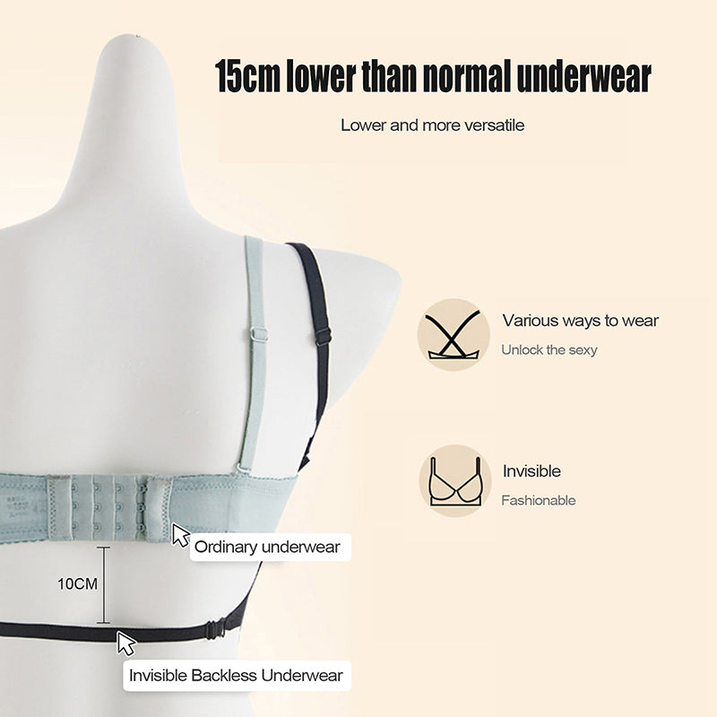 Women Invisible Bra Deep U Plunge Bras Backless Top for Dresses Sexy Lingerie with Transparent Strap Push Up Strapless Underwear