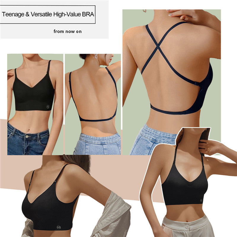 Women Invisible Bra Deep U Plunge Bras Backless Top for Dresses Sexy Lingerie with Transparent Strap Push Up Strapless Underwear