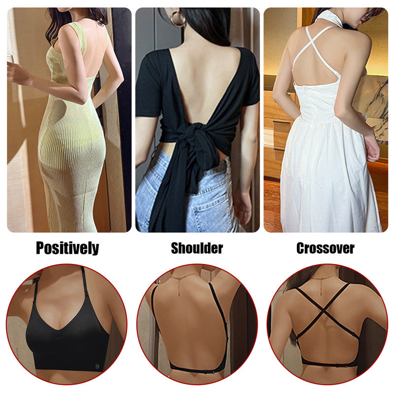 Women Invisible Bra Deep U Plunge Bras Backless Top for Dresses Sexy Lingerie with Transparent Strap Push Up Strapless Underwear