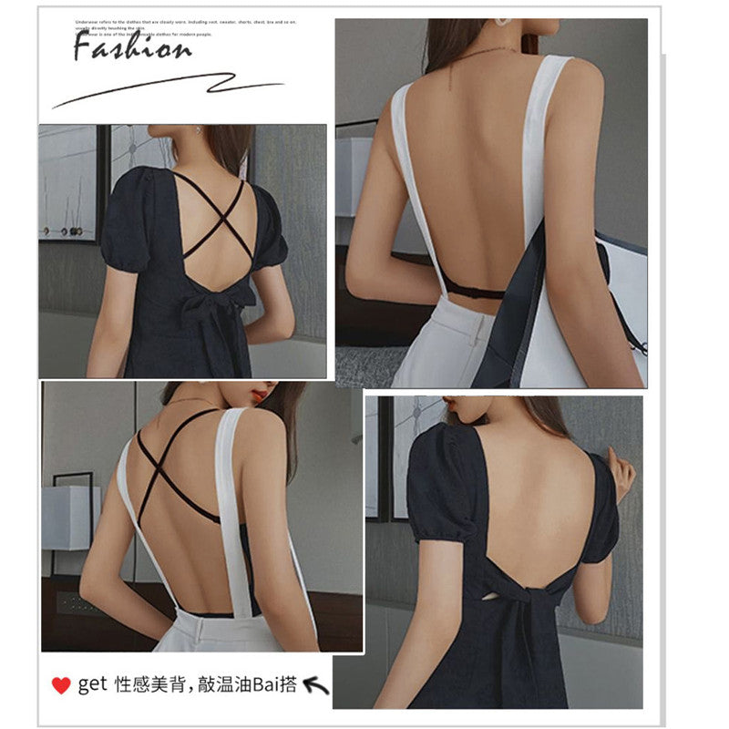 Women Invisible Bra Deep U Plunge Bras Backless Top for Dresses Sexy Lingerie with Transparent Strap Push Up Strapless Underwear