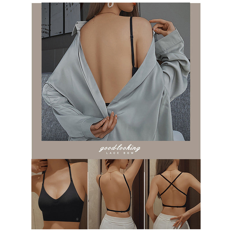 Women Invisible Bra Deep U Plunge Bras Backless Top for Dresses Sexy Lingerie with Transparent Strap Push Up Strapless Underwear