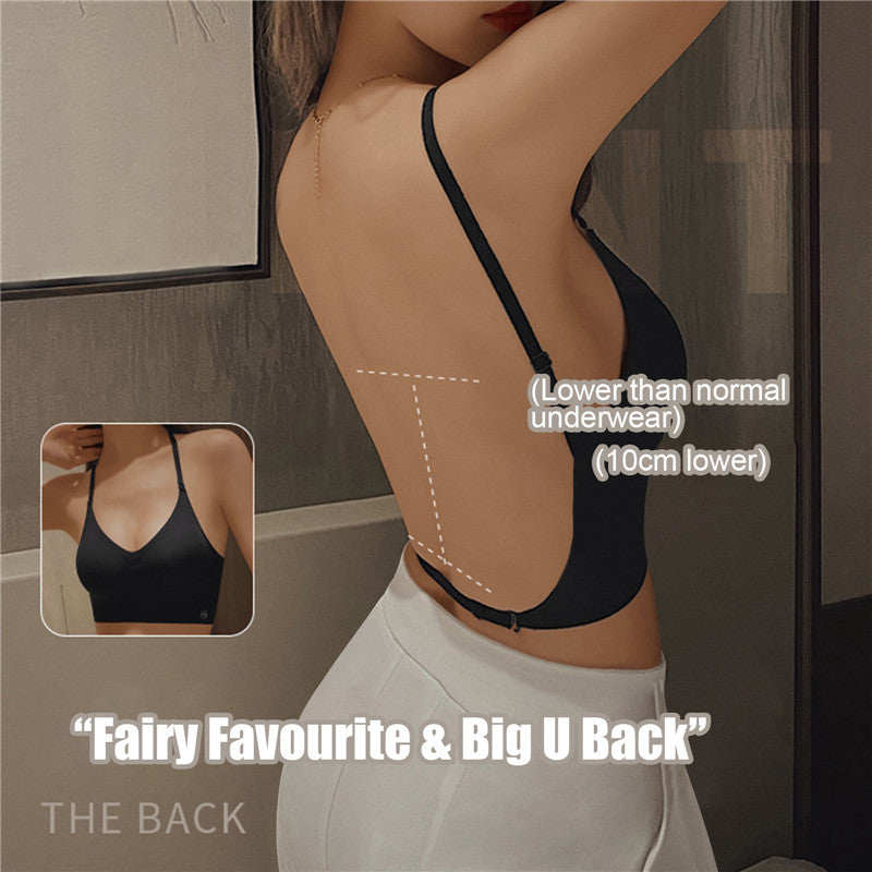 Women Invisible Bra Deep U Plunge Bras Backless Top for Dresses Sexy Lingerie with Transparent Strap Push Up Strapless Underwear