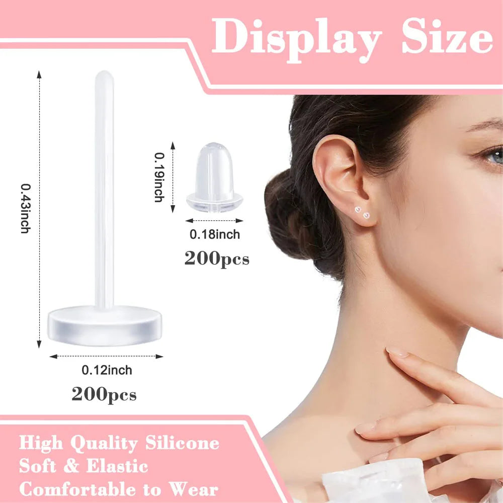 50pcs Clear Earrings for Sports Plastic Transparent Stud Earrings Acrylic for Women Men Sports Work Jewelry Makings