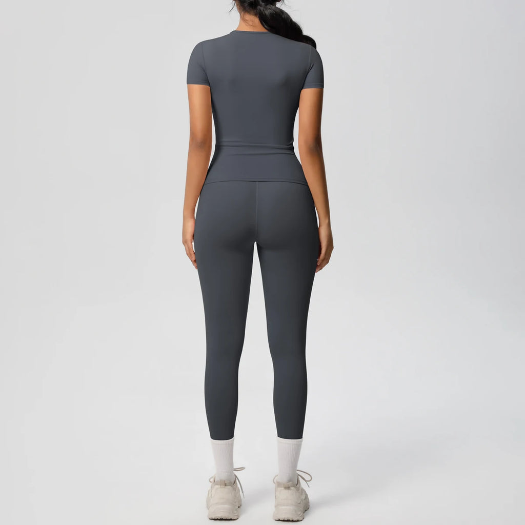 Women 2pcs Patchwork Sport Yoga Suit Gym Sports Crop Tops Sexy Bodycon Crop Tube Top Workout Leggins Booty Bum Leggins
