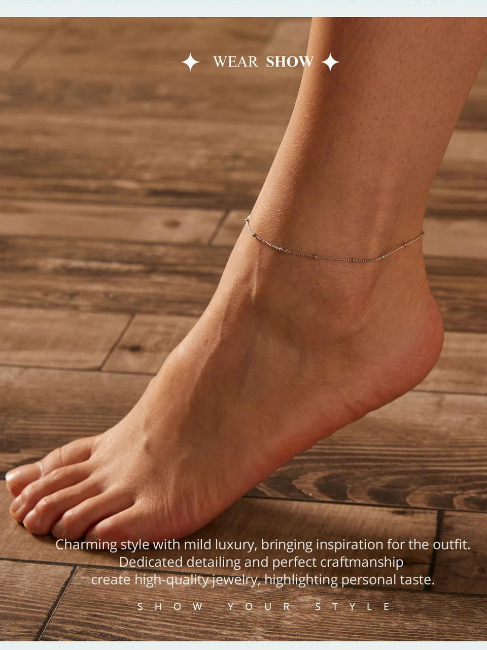 BISAER 925 Sterling Silver Round Beads Anklets,Waterproof Hypoallergenic Infinite Love Chain For Women Fine Jewelry Holiday Gift