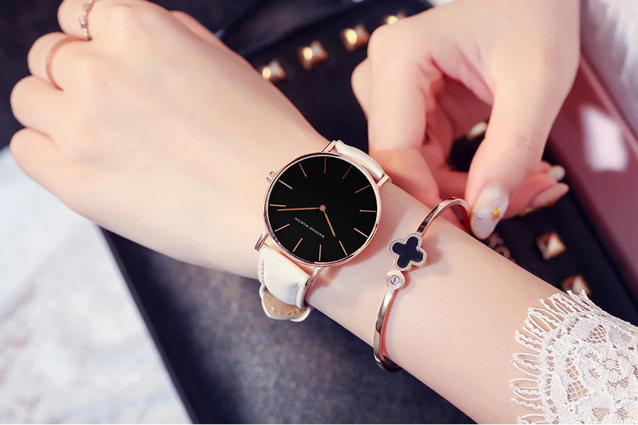 Hannah Martin Hot Fashion Simple Japan Quartz Movement Watch Leather Strap Clock Women Analog Waterproof Wrist watch Reloj Mujer