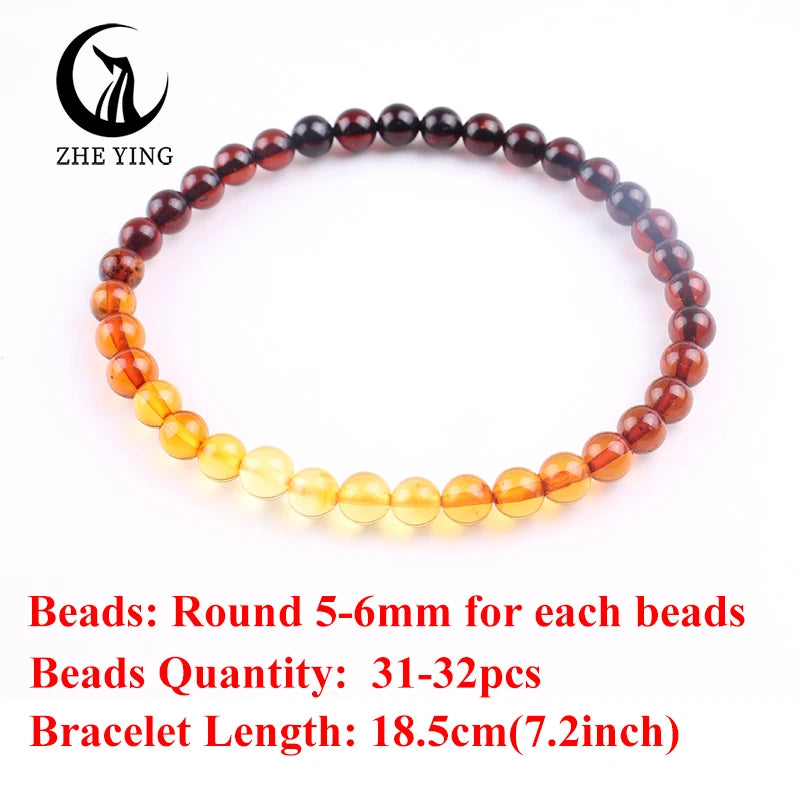 Zhe Ying 100% Natural Amber Bracelet Healing Energy Gemstone Stretch Men Women Bracelets Fashion Jewelry Gift