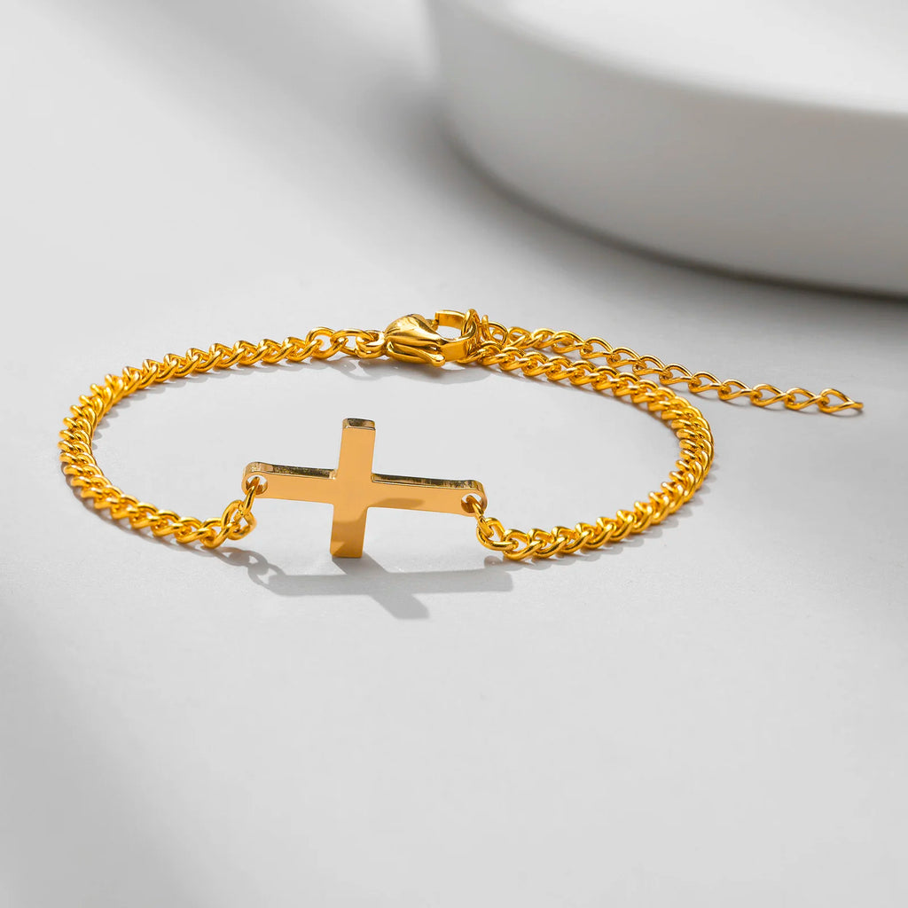 Stainless Steel Cross Religious Christian Bracelets for Men Boys,Wristband Jewelry,Gifts for Him