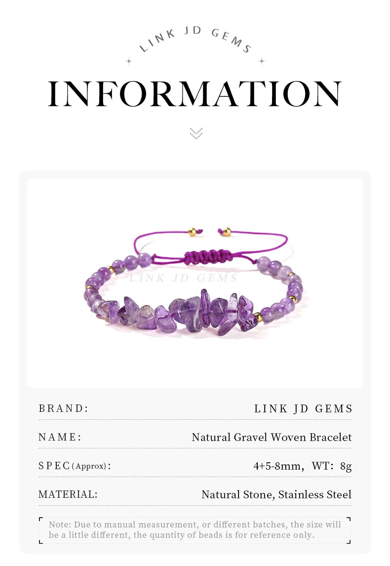 Change Better Natural Stone Amethyst Gravel Chip Bead Adjustable Braided Bracelet Women Men Small Round Bead Strand Healing Gift