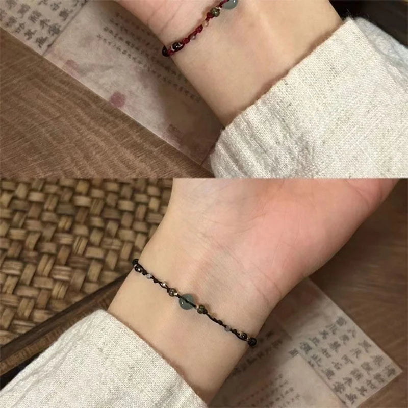 Retro Chinese Style Adjustable Handmade Braid String Bracelet Beaded Charm Bracelet Bangle Fashion Couple Adjustable Bracelet