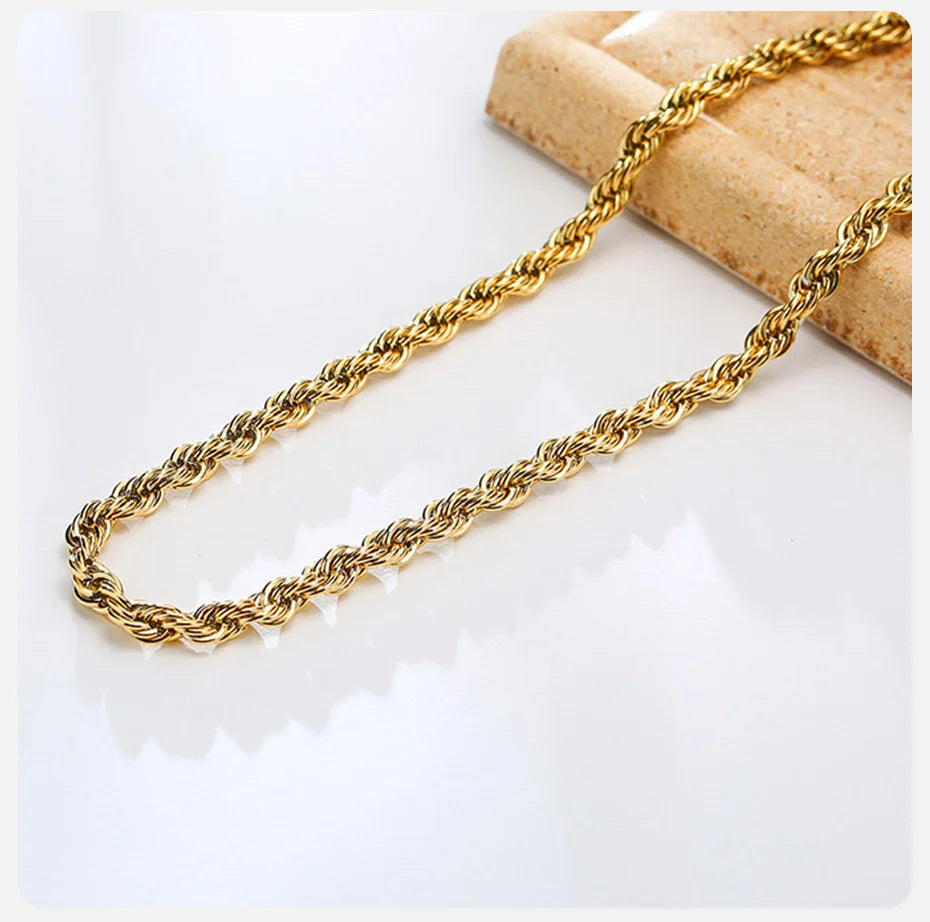 Vnox Dainty Gold Color Rope Chain Necklaces for Women Men,Chic Twisted Collar, Waterproof Stainless Steel Link 2/3/4/5mm Width