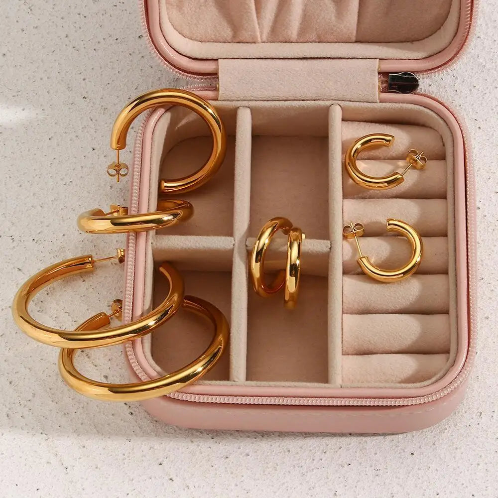Waterproof Chunky Circle Hoop Earrings For Women, Gold Plated Stainless Steel Loop Earring 25/42/50/63mm