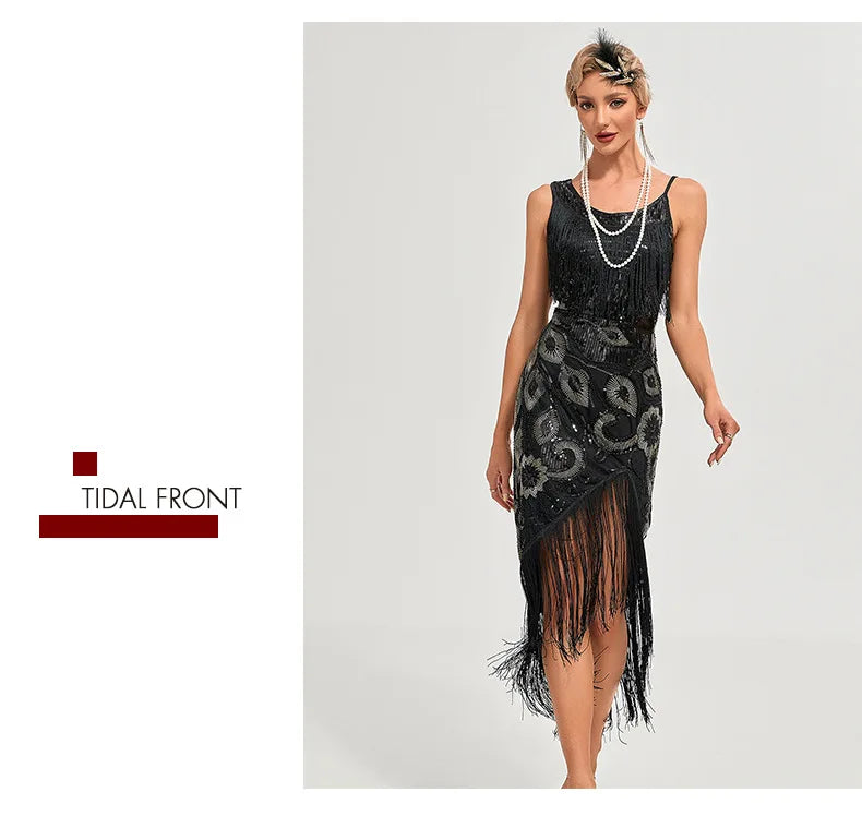 Sequin 1920s Retro Dress - Great Gatsby Cocktail Party Tassel Gown