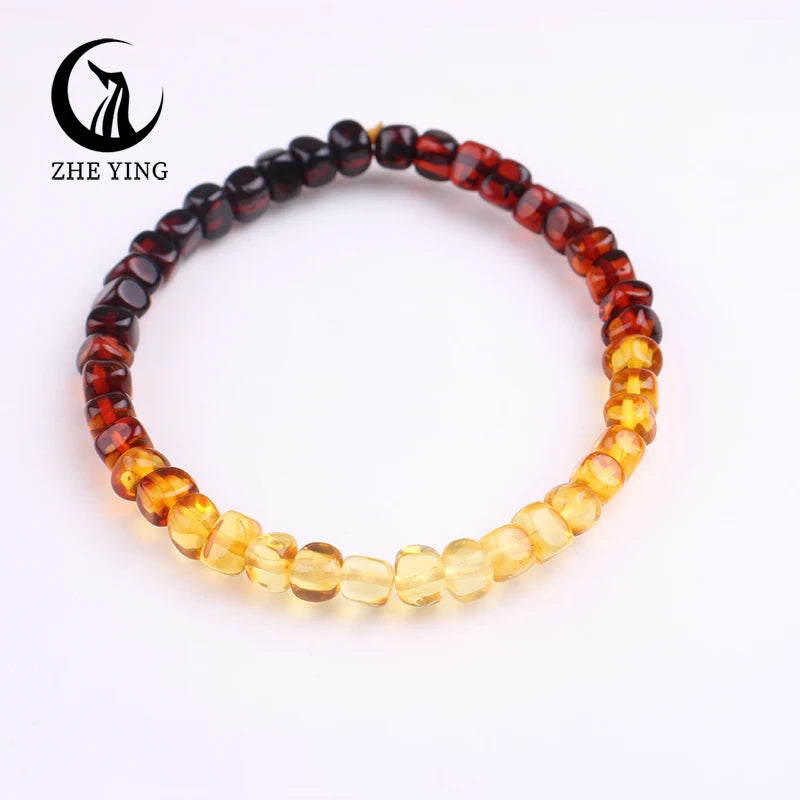 Zhe Ying 100% Natural Amber Bracelet Healing Energy Gemstone Stretch Men Women Bracelets Fashion Jewelry Gift