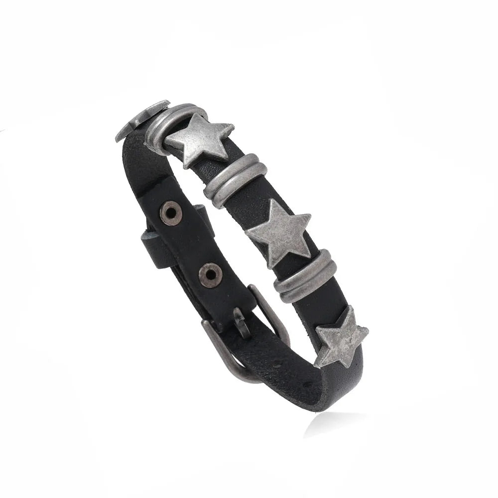 2024 Punk Dark PU Bracelet For Women Men Hip Hop Rock Chain Multi Layered Bracelet Trend Retro Gothic Jewelry Dancer Accessories