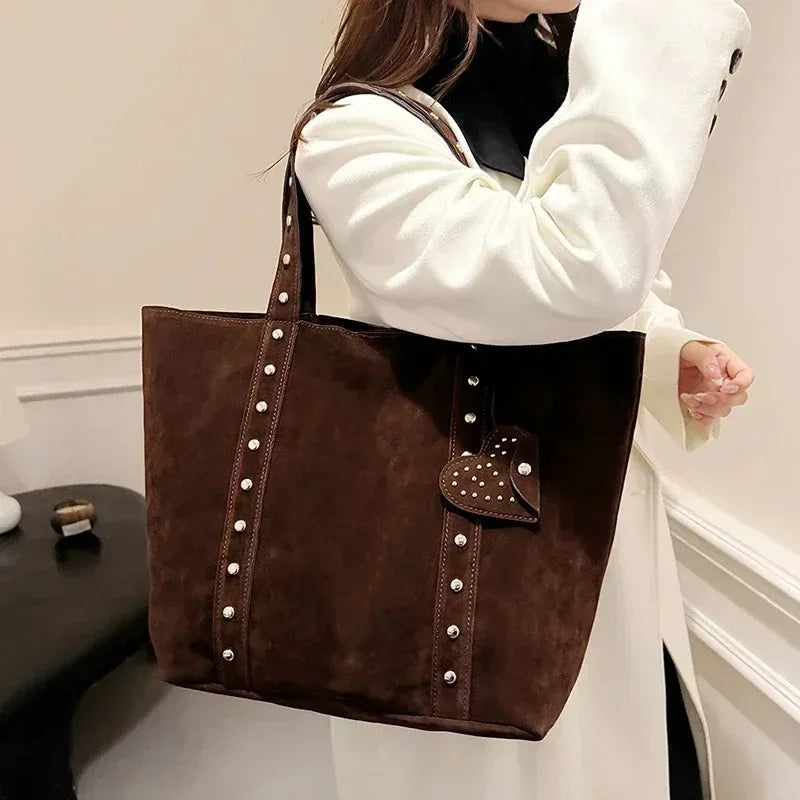 Fashion Suede Sewing Thread Shoulder Bags 2025 New Retro Versatile Commute Simplicity Solid Color Single Women's Handbag