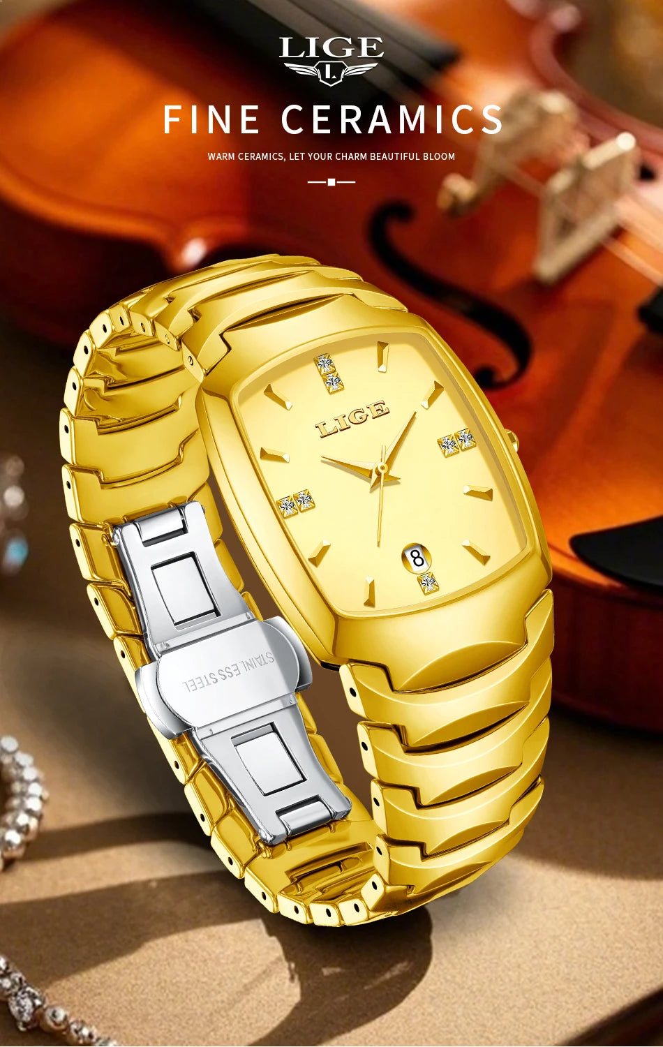 LIGE Fashion Luxury Ceramic Watch - Simple Elegant Calendar Women