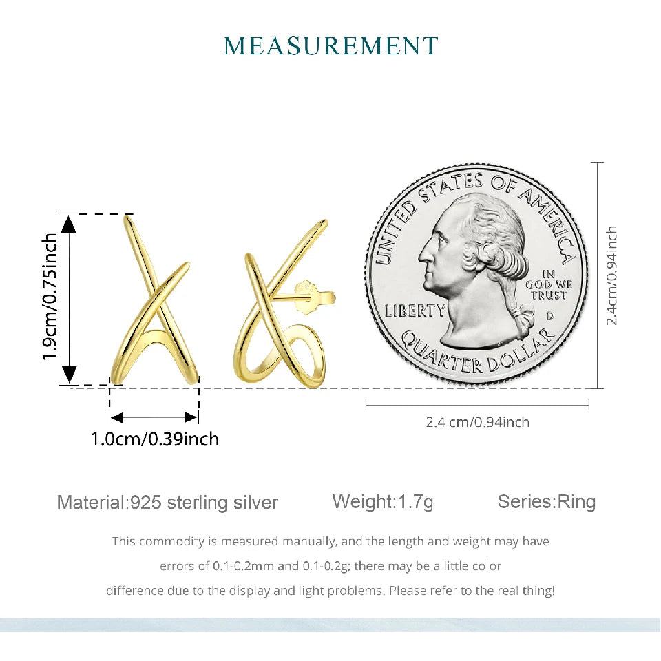 BAMOER 925 Sterling Silver X Earring Studs for Women, Gold Plated Hypoallergenic Earrings Chic Jewelry Gift for Daily Wear