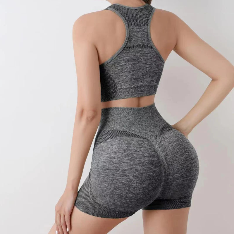 Yoga Fitness Suit High Waisted Peach Buttocks Shockproof Vest Underwear Shorts Set Breathable Women Tight Fitting Sports Bra