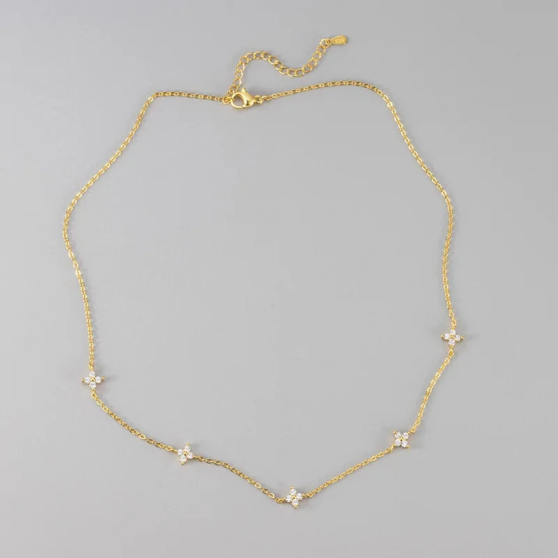 18K Gold Four Leaf Clover Jewelry Set - Necklace Bracelet Earrings Women