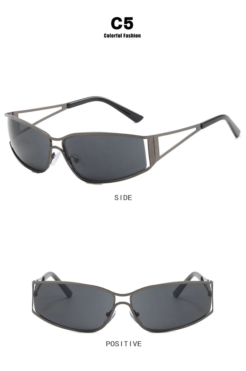 Y2K Oversized Steampunk Sunglasses - Designer Gradient Mirror Eyewear