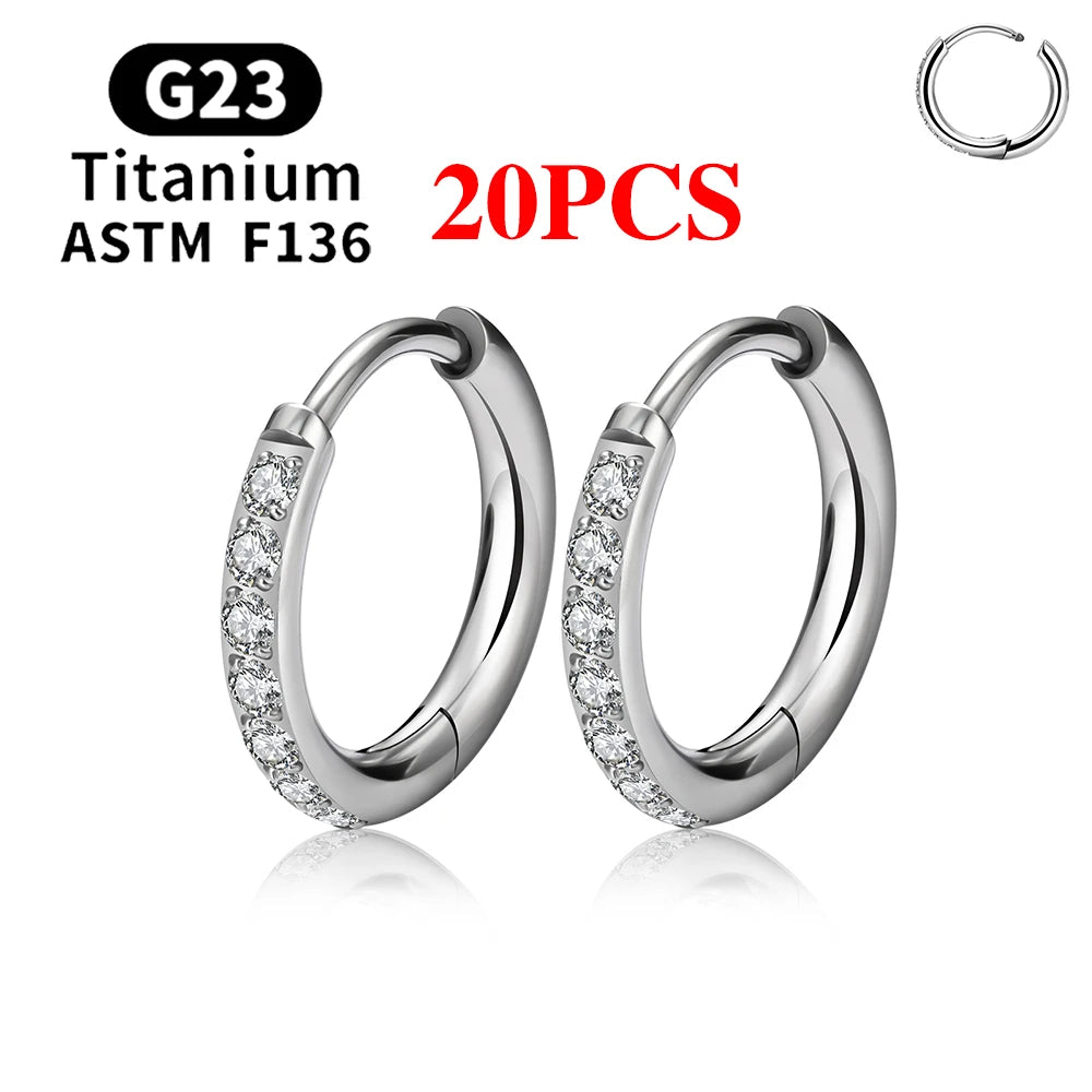 2/20PCS G23 Titanium Earring Hoop CZ Hinged Segment Round Nose Ring for Women Ear Tragus Cartilage Helix Daith Piercing Jewelry