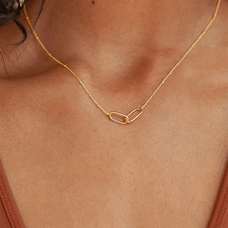 eManco Hot Fashion Stainless Steel Link Infinity Necklace Geometric Double Paperclip Pendant Women's Simple Jewelry Wholesale