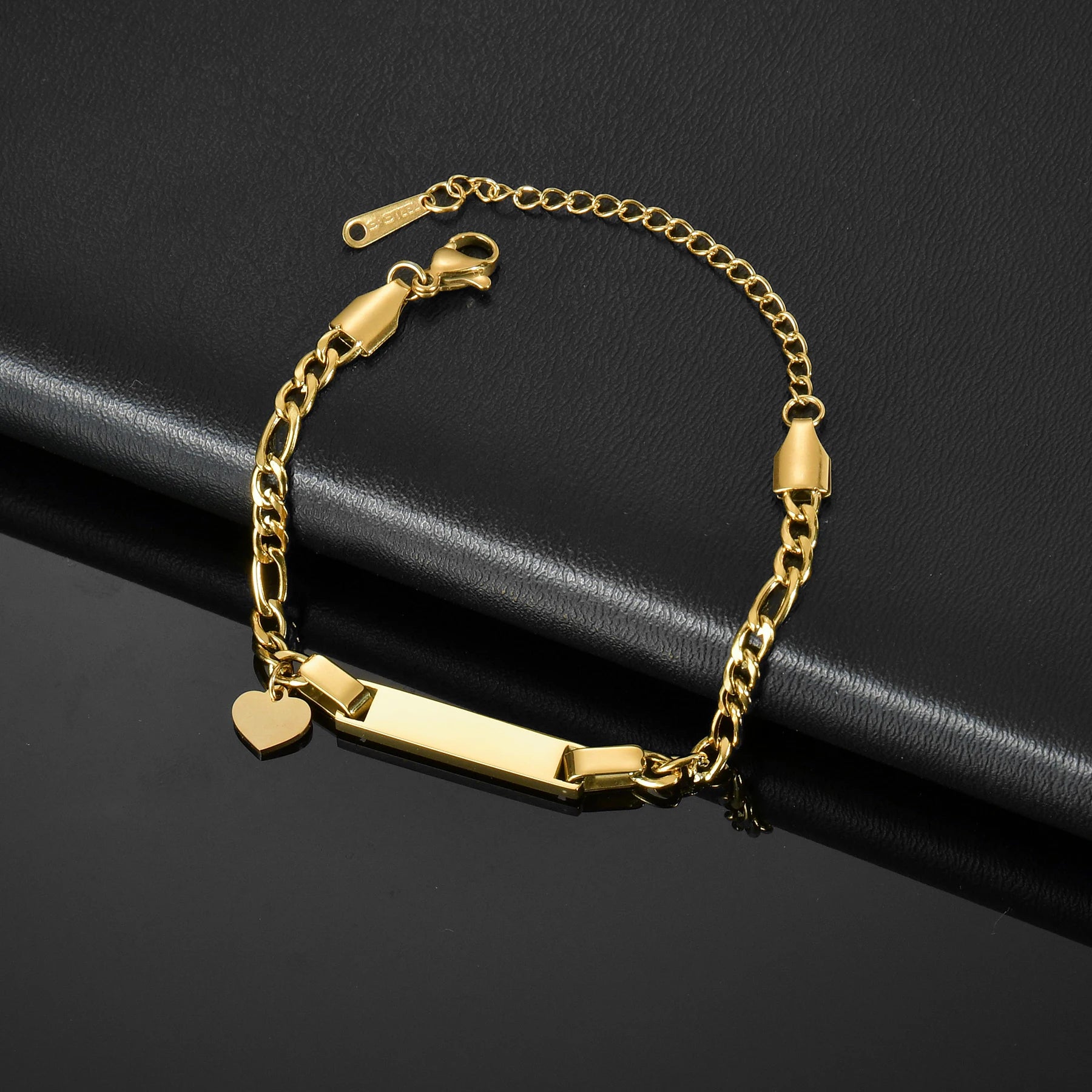 Akizoom Punk Newborn Baby Bracelets Hip Pop Gold Color Stainless Steel Figaro Chain Blank Bar Kids Bangle  Jewelry Birthday Gift