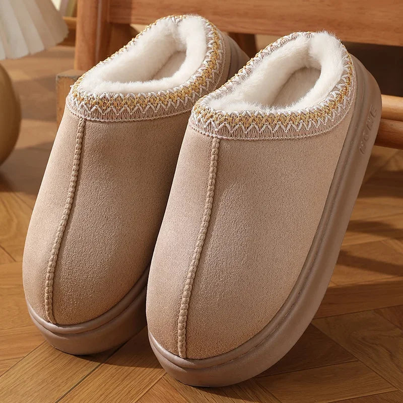 New Fashion Fluffy Platform Slippers - 2025 Winter Plush Warm Home Shoes